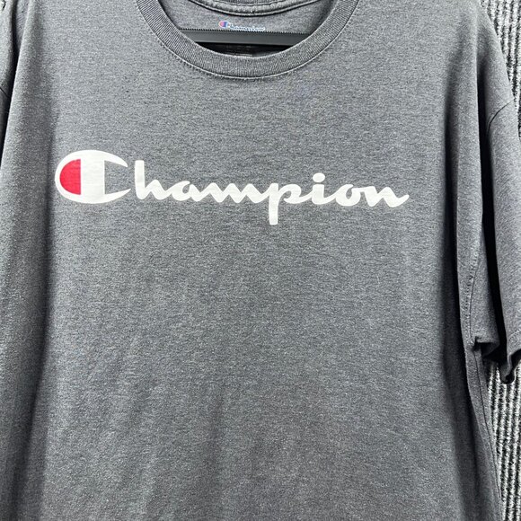 Champion Authentic Athleticwear T-Shirt Men XL Gray Logo Spellout &‎ Sleeve Top - Picture 3 of 8